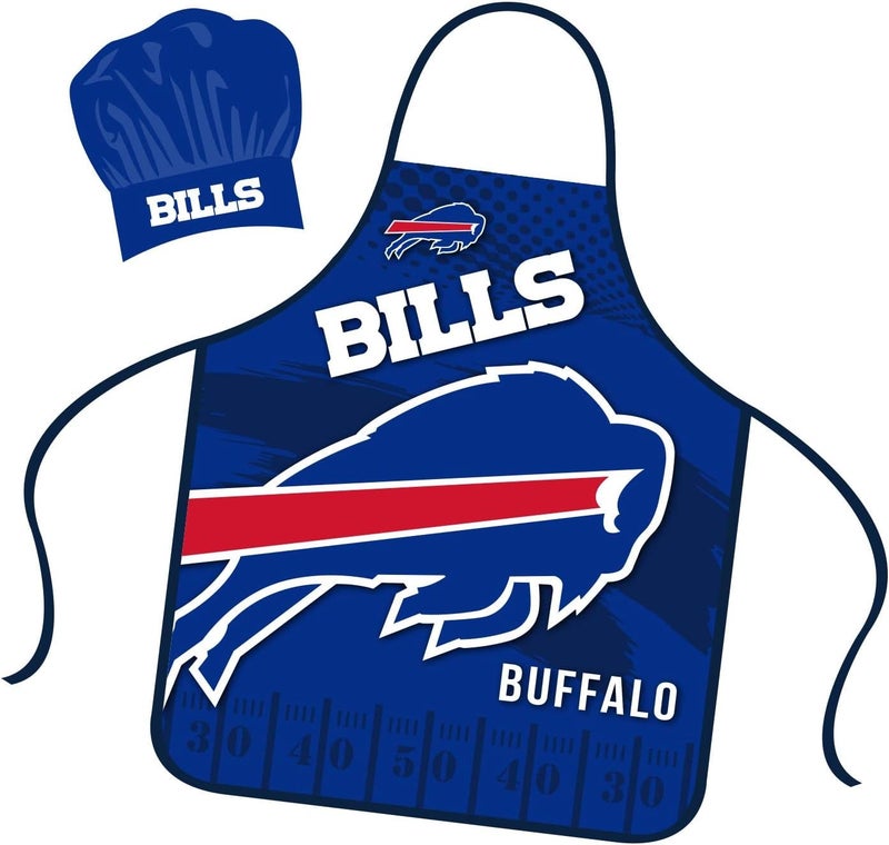 Mojo Licensing Buffalo Bills Apron Chef Hat Set Full Color Universal Size Tie Back Grilling Tailgate BBQ Cooking Host - Image 1